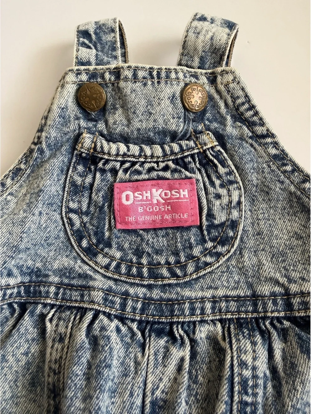 Vintage OshKosh B'Gosh Acid Wash Denim Overalls Pink Tag Size 3-6 Months USA